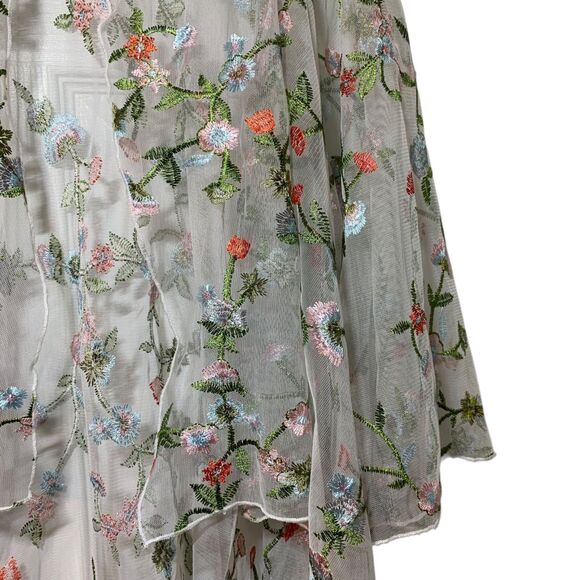 Chenault Womens Sheer Mesh Floral Embroidered Boho Fairy Cardigan S Vacation - Picture 3 of 8